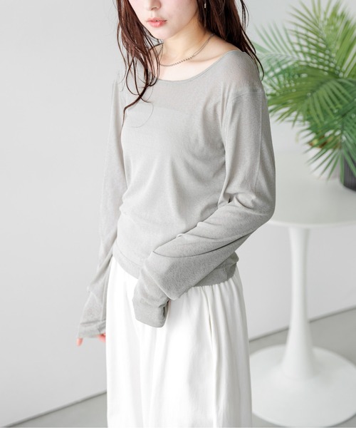 La-gemme(ラジェム)の「前後2WAYシアーカットソー(Tシャツ/カットソー・レディース・ホワイト/ライトグレー/グリーン/ピンク/ブラック/モカ/イエロー/ブルー・フリー)」の19枚目の写真