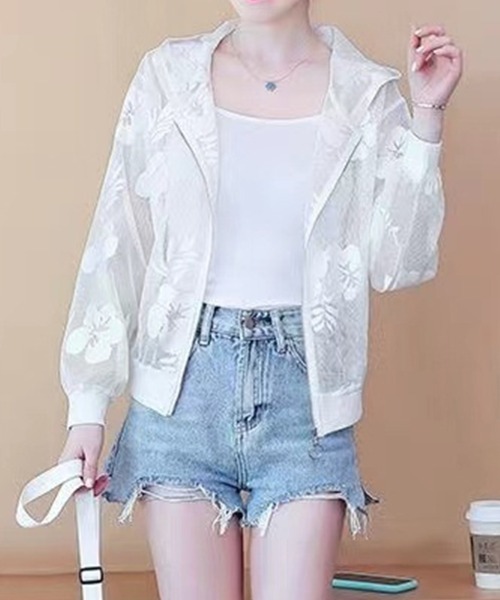 mielu(ミエル)の「シアーフラワーブルゾン(ブルゾン・レディース・ブラック/ホワイト・LARGE/MEDIUM)」の2枚目の写真