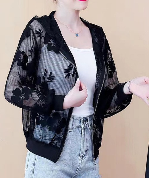 mielu(ミエル)の「シアーフラワーブルゾン(ブルゾン・レディース・ブラック/ホワイト・LARGE/MEDIUM)」の3枚目の写真
