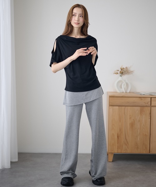 DAYRA(デイラ)の「ドレープ オープンショルダー ドルマン 半袖 カットソー(Tシャツ/カットソー・レディース・ホワイト/ブラック/グレー・FREE)」の8枚目の写真