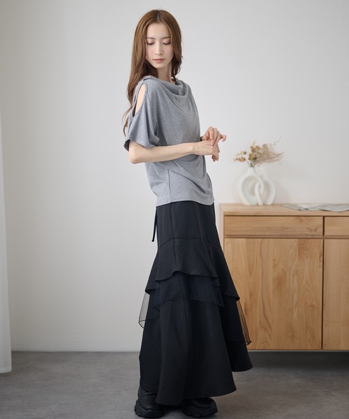 DAYRA(デイラ)の「ドレープ オープンショルダー ドルマン 半袖 カットソー(Tシャツ/カットソー・レディース・ホワイト/ブラック/グレー・FREE)」の12枚目の写真