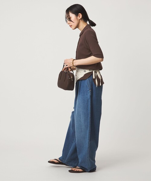 green label relaxing(グリーンレーベルリラクシング)の「【WEB限定】<at ease>シアーテレコ エリツキ カットソー(Tシャツ/カットソー・レディース・ダークブラウン/ブラック/ホワイト・FREE)」の7枚目の写真