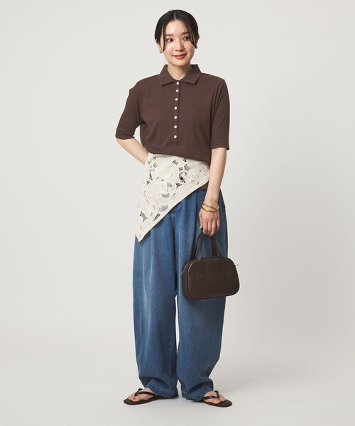 green label relaxing(グリーンレーベルリラクシング)の「【WEB限定】<at ease>シアーテレコ エリツキ カットソー(Tシャツ/カットソー・レディース・ダークブラウン/ブラック/ホワイト・FREE)」の8枚目の写真