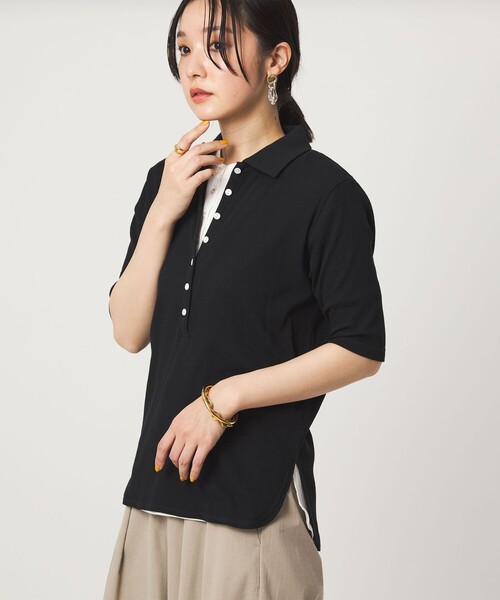 green label relaxing(グリーンレーベルリラクシング)の「【WEB限定】<at ease>シアーテレコ エリツキ カットソー(Tシャツ/カットソー・レディース・ダークブラウン/ブラック/ホワイト・FREE)」の9枚目の写真