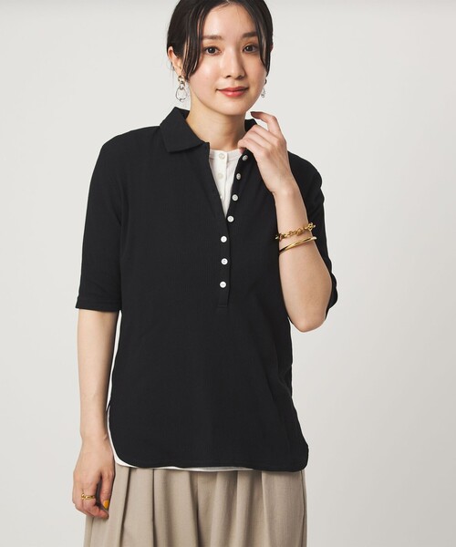 green label relaxing(グリーンレーベルリラクシング)の「【WEB限定】<at ease>シアーテレコ エリツキ カットソー(Tシャツ/カットソー・レディース・ダークブラウン/ブラック/ホワイト・FREE)」の11枚目の写真