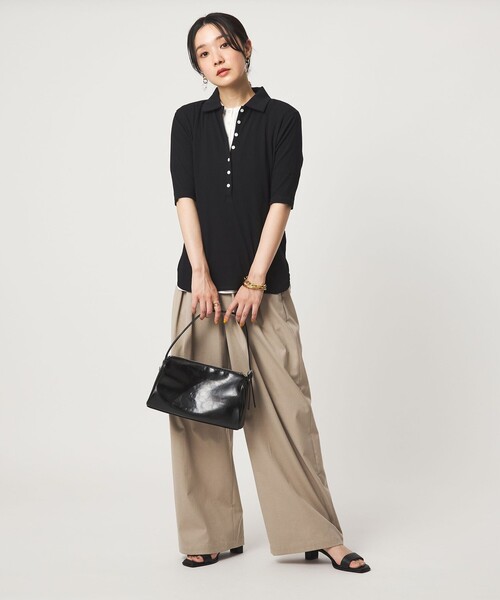 green label relaxing(グリーンレーベルリラクシング)の「【WEB限定】<at ease>シアーテレコ エリツキ カットソー(Tシャツ/カットソー・レディース・ダークブラウン/ブラック/ホワイト・FREE)」の12枚目の写真