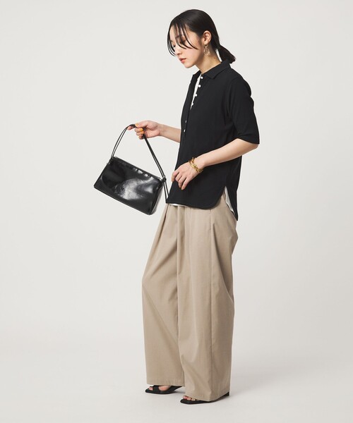 green label relaxing(グリーンレーベルリラクシング)の「【WEB限定】<at ease>シアーテレコ エリツキ カットソー(Tシャツ/カットソー・レディース・ダークブラウン/ブラック/ホワイト・FREE)」の13枚目の写真