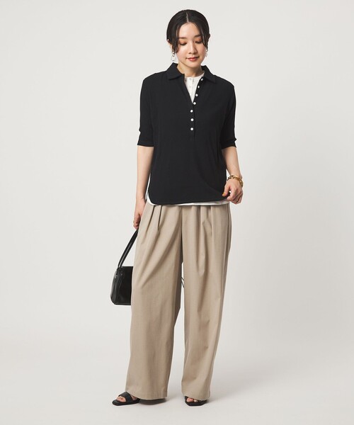 green label relaxing(グリーンレーベルリラクシング)の「【WEB限定】<at ease>シアーテレコ エリツキ カットソー(Tシャツ/カットソー・レディース・ダークブラウン/ブラック/ホワイト・FREE)」の14枚目の写真
