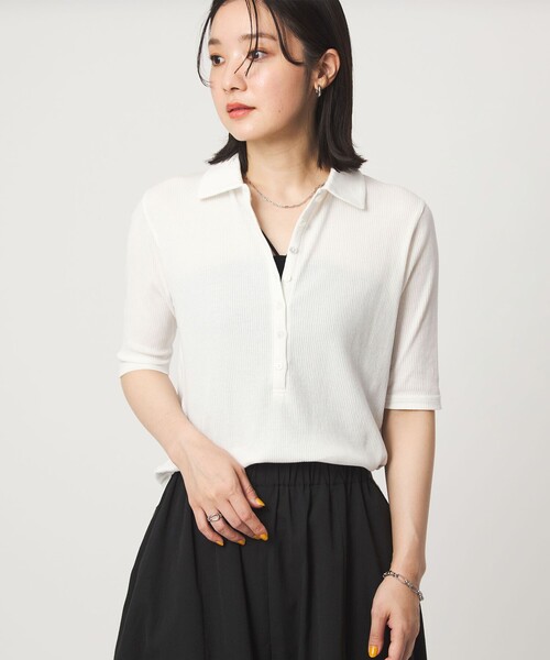 green label relaxing(グリーンレーベルリラクシング)の「【WEB限定】<at ease>シアーテレコ エリツキ カットソー(Tシャツ/カットソー・レディース・ダークブラウン/ブラック/ホワイト・FREE)」の15枚目の写真