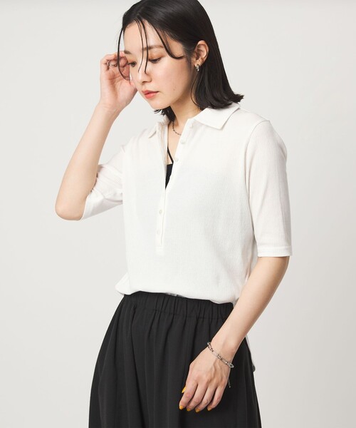 green label relaxing(グリーンレーベルリラクシング)の「【WEB限定】<at ease>シアーテレコ エリツキ カットソー(Tシャツ/カットソー・レディース・ダークブラウン/ブラック/ホワイト・FREE)」の16枚目の写真