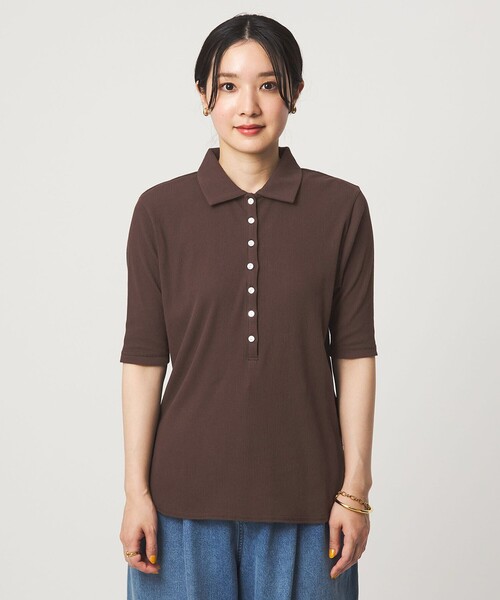 green label relaxing(グリーンレーベルリラクシング)の「【WEB限定】<at ease>シアーテレコ エリツキ カットソー(Tシャツ/カットソー・レディース・ダークブラウン/ブラック/ホワイト・FREE)」の19枚目の写真