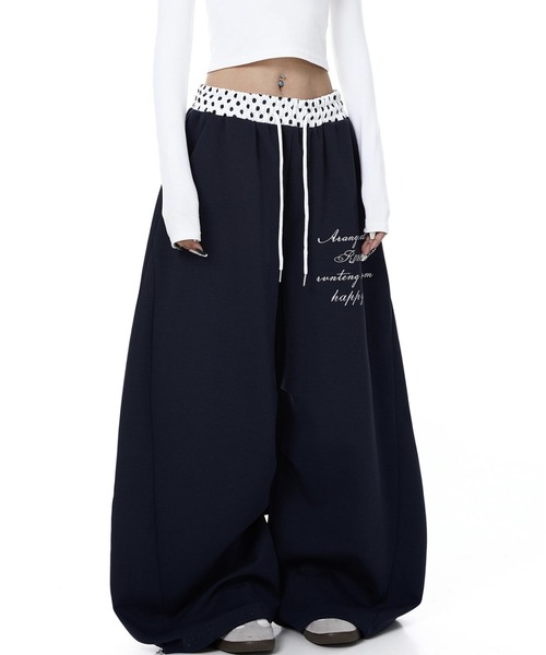 AVYL(アヴィル)の「ウエスト切替デザインロゴ刺繍ワイドイージーパンツ(その他パンツ・レディース・ネイビー/ホワイト・M)」の12枚目の写真