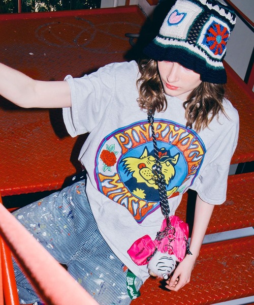 RNA(アールエヌエー)の「M2726 【PINKMOTEL】ベアープリントT(Tシャツ/カットソー・レディース・アッシュグレー/ピンク/ブルー・MEDIUM)」の1枚目の写真