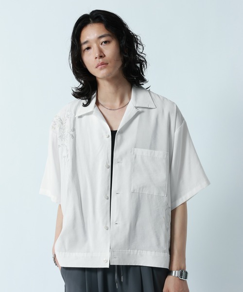 RAGEBLUE（レイジブルー）の「Flower Stitch Open Collar Shirts/フラワー刺繍オープンカラーシャツ（シャツ/ブラウス・メンズ・ライトブルー/ブラック/ホワイト・MEDIUM/LARGE）」の7枚目の写真