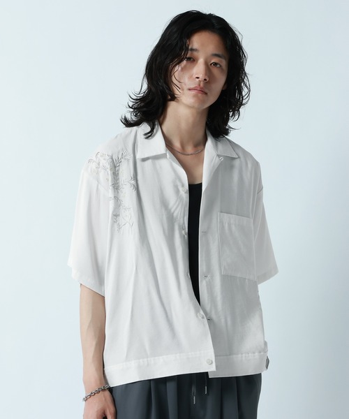 RAGEBLUE（レイジブルー）の「Flower Stitch Open Collar Shirts/フラワー刺繍オープンカラーシャツ（シャツ/ブラウス・メンズ・ライトブルー/ブラック/ホワイト・MEDIUM/LARGE）」の8枚目の写真