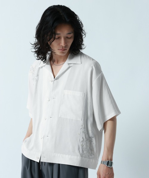 RAGEBLUE（レイジブルー）の「Flower Stitch Open Collar Shirts/フラワー刺繍オープンカラーシャツ（シャツ/ブラウス・メンズ・ライトブルー/ブラック/ホワイト・MEDIUM/LARGE）」の11枚目の写真