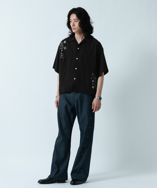 RAGEBLUE（レイジブルー）の「Flower Stitch Open Collar Shirts/フラワー刺繍オープンカラーシャツ（シャツ/ブラウス・メンズ・ライトブルー/ブラック/ホワイト・MEDIUM/LARGE）」の12枚目の写真