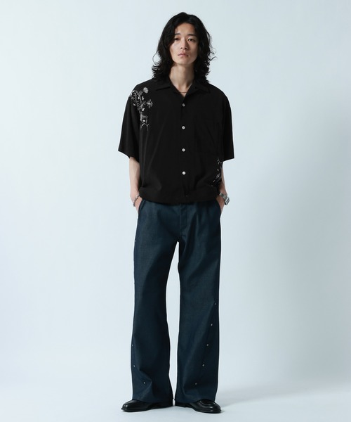 RAGEBLUE（レイジブルー）の「Flower Stitch Open Collar Shirts/フラワー刺繍オープンカラーシャツ（シャツ/ブラウス・メンズ・ライトブルー/ブラック/ホワイト・MEDIUM/LARGE）」の14枚目の写真