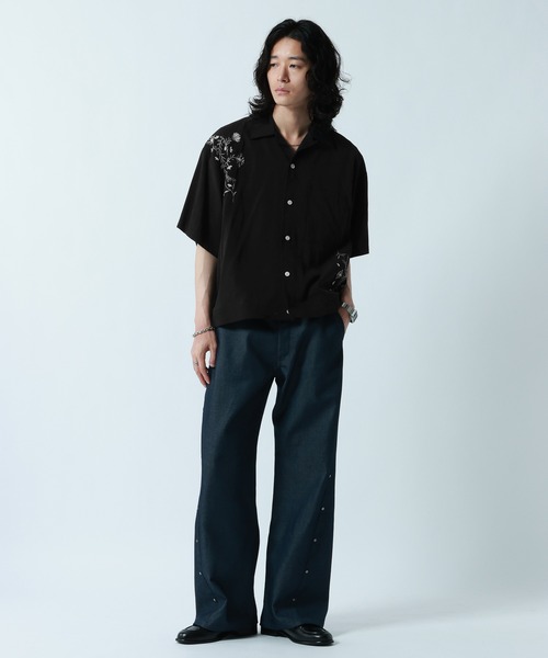 RAGEBLUE（レイジブルー）の「Flower Stitch Open Collar Shirts/フラワー刺繍オープンカラーシャツ（シャツ/ブラウス・メンズ・ライトブルー/ブラック/ホワイト・MEDIUM/LARGE）」の15枚目の写真