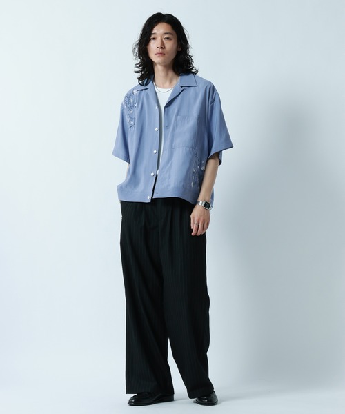 RAGEBLUE（レイジブルー）の「Flower Stitch Open Collar Shirts/フラワー刺繍オープンカラーシャツ（シャツ/ブラウス・メンズ・ライトブルー/ブラック/ホワイト・MEDIUM/LARGE）」の22枚目の写真
