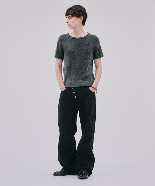 Regen Glanz(レーゲングランツ)の「asymmetric button straight denim pants / アシンメトリーボタンストレートデニムパンツ(デニムパンツ・メンズ・ブラック/ライトホワイト・LARGE/SMALL/MEDIUM)」の17枚目の写真