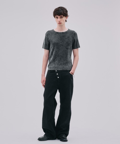 Regen Glanz(レーゲングランツ)の「asymmetric button straight denim pants / アシンメトリーボタンストレートデニムパンツ(デニムパンツ・メンズ・ブラック/ライトホワイト・LARGE/SMALL/MEDIUM)」の20枚目の写真