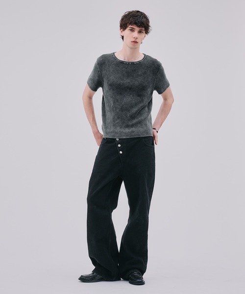 Regen Glanz(レーゲングランツ)の「asymmetric button straight denim pants / アシンメトリーボタンストレートデニムパンツ(デニムパンツ・メンズ・ブラック/ライトホワイト・LARGE/SMALL/MEDIUM)」の18枚目の写真