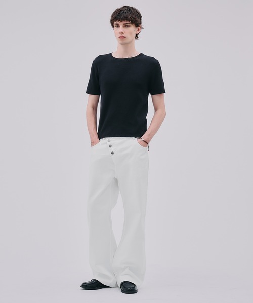 Regen Glanz(レーゲングランツ)の「asymmetric button straight denim pants / アシンメトリーボタンストレートデニムパンツ(デニムパンツ・メンズ・ブラック/ライトホワイト・LARGE/SMALL/MEDIUM)」の8枚目の写真