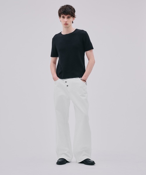 Regen Glanz(レーゲングランツ)の「asymmetric button straight denim pants / アシンメトリーボタンストレートデニムパンツ(デニムパンツ・メンズ・ブラック/ライトホワイト・LARGE/SMALL/MEDIUM)」の6枚目の写真
