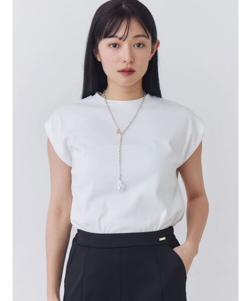 TONAL(トーナル)の「【Plax】ポリ乳酸スムースノースリカットソー(Tシャツ/カットソー・レディース・ライトブルー/ネイビー/オフホワイト・MEDIUM)」の2枚目の写真
