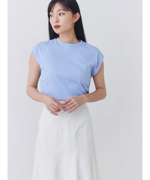 TONAL(トーナル)の「【Plax】ポリ乳酸スムースノースリカットソー(Tシャツ/カットソー・レディース・ライトブルー/ネイビー/オフホワイト・MEDIUM)」の13枚目の写真