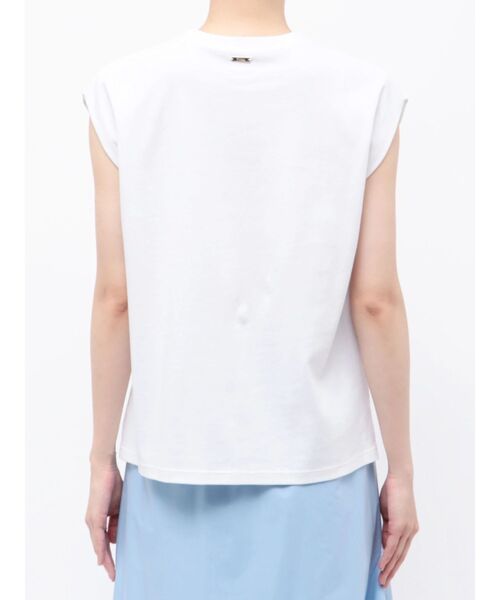 TONAL(トーナル)の「【Plax】ポリ乳酸スムースノースリカットソー(Tシャツ/カットソー・レディース・ライトブルー/ネイビー/オフホワイト・MEDIUM)」の4枚目の写真