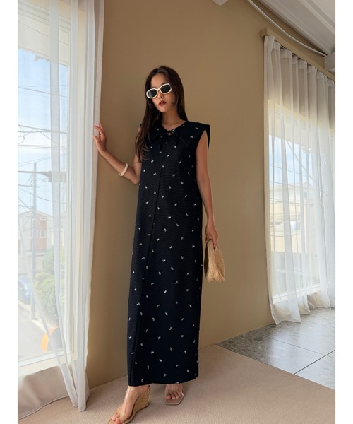 TRUNC(トランクエイティーエイト)の「Smooth Rib Embroidery Dress / スムースリブエンブロイダリードレス(ワンピース・レディース・ブラック/アイボリー・FREE)」の8枚目の写真