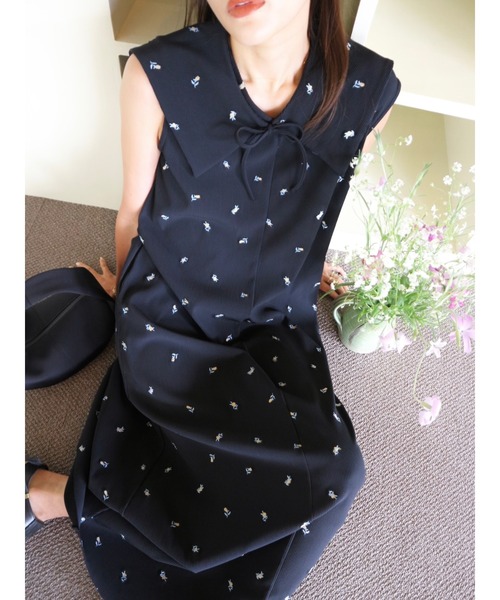 TRUNC(トランクエイティーエイト)の「Smooth Rib Embroidery Dress / スムースリブエンブロイダリードレス(ワンピース・レディース・ブラック/アイボリー・FREE)」の18枚目の写真