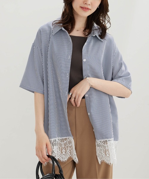 BELLUNA PLUS（ベルーナ）の「裾レースデザインシャツチュニック（チュニック・レディース・ネイビー系/ブルー系・LARGE/MEDIUM/X-LARGE）」の11枚目の写真