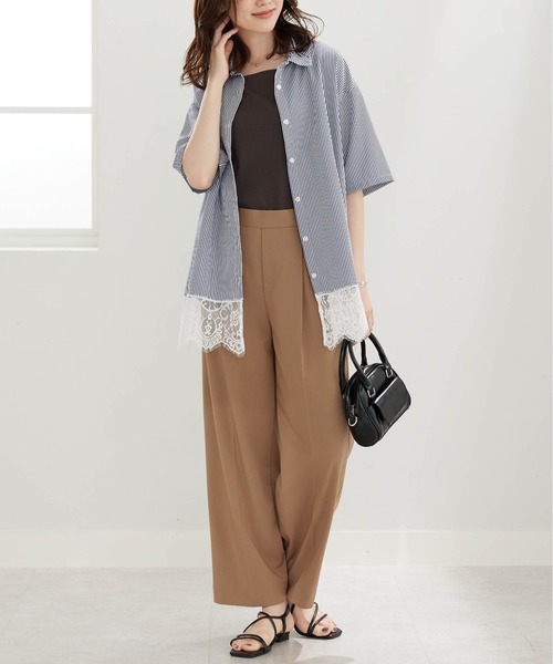 BELLUNA PLUS（ベルーナ）の「裾レースデザインシャツチュニック（チュニック・レディース・ネイビー系/ブルー系・LARGE/MEDIUM/X-LARGE）」の14枚目の写真