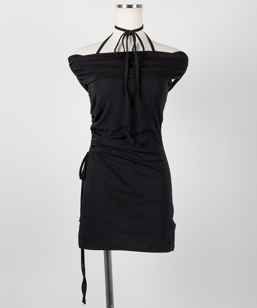 me+em select(ミームセレクト)の「【 セットアップ 】ネックリボンストラップオフショルミニワンピ +ショートパンツ / neck ribbon strap off shoulder mini onepiece + short pants SET(セットアップ・レディース・ピンク/ブラック・FREE)」の19枚目の写真