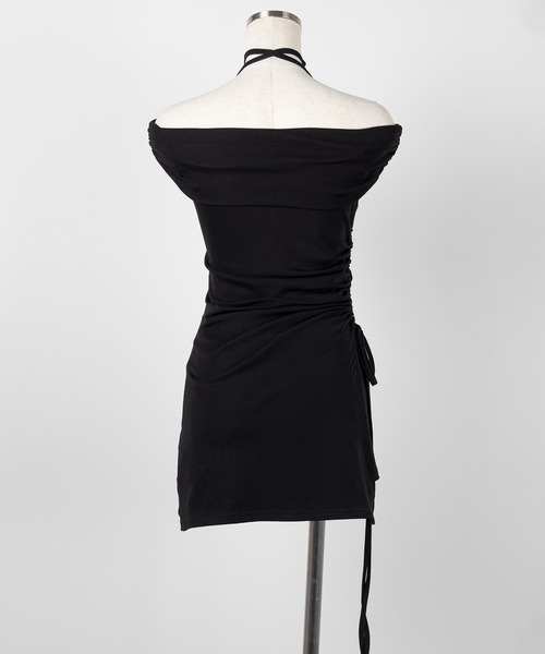 me+em select(ミームセレクト)の「【 セットアップ 】ネックリボンストラップオフショルミニワンピ +ショートパンツ / neck ribbon strap off shoulder mini onepiece + short pants SET(セットアップ・レディース・ピンク/ブラック・FREE)」の20枚目の写真