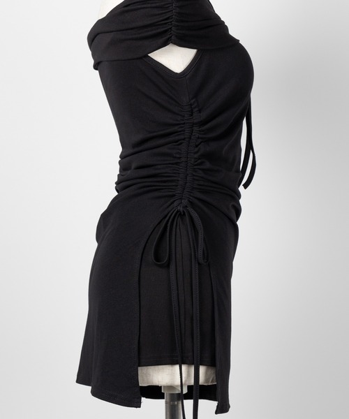 me+em select(ミームセレクト)の「【 セットアップ 】ネックリボンストラップオフショルミニワンピ +ショートパンツ / neck ribbon strap off shoulder mini onepiece + short pants SET(セットアップ・レディース・ピンク/ブラック・FREE)」の21枚目の写真