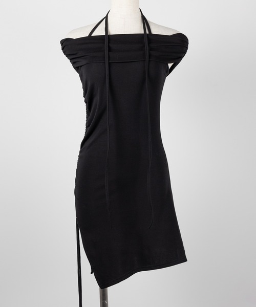 me+em select(ミームセレクト)の「【 セットアップ 】ネックリボンストラップオフショルミニワンピ +ショートパンツ / neck ribbon strap off shoulder mini onepiece + short pants SET(セットアップ・レディース・ピンク/ブラック・FREE)」の22枚目の写真