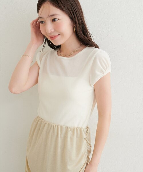 natural couture(ナチュラルクチュール)の「パフキャップスリーブT(Tシャツ/カットソー・レディース・ブラック/グレー/オフホワイト/ブラウン・FREE)」の7枚目の写真