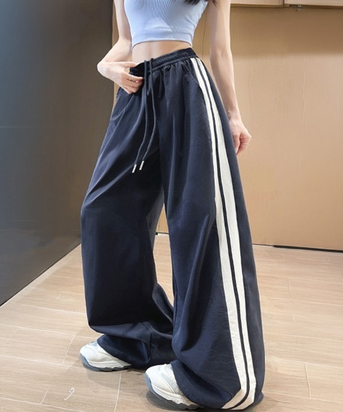 Miniministore(ミニミニストア)の「ワイドパンツ 配色 サイドライン 春夏(スラックス・レディース・アイボリー/ネイビー/ライトブルー/ベビーピンク・M/L)」の4枚目の写真