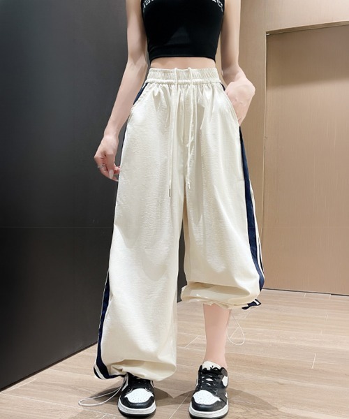 Miniministore(ミニミニストア)の「ワイドパンツ 配色 サイドライン 春夏(スラックス・レディース・アイボリー/ネイビー/ライトブルー/ベビーピンク・M/L)」の8枚目の写真