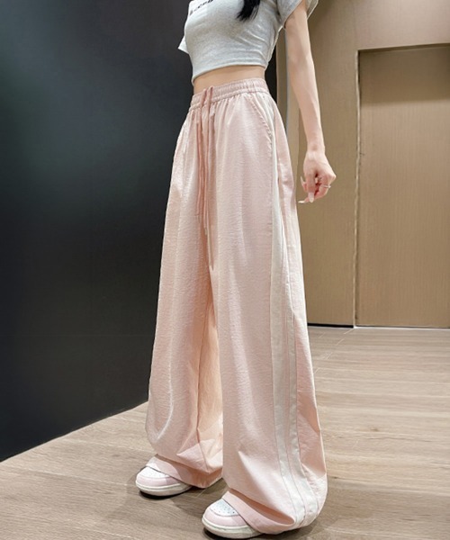 Miniministore(ミニミニストア)の「ワイドパンツ 配色 サイドライン 春夏(スラックス・レディース・アイボリー/ネイビー/ライトブルー/ベビーピンク・M/L)」の10枚目の写真