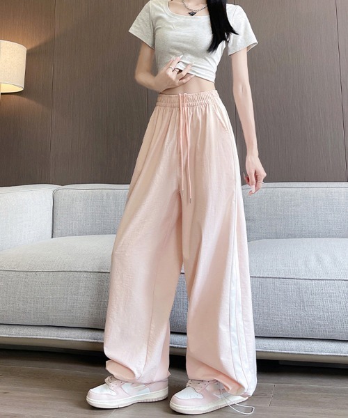 Miniministore(ミニミニストア)の「ワイドパンツ 配色 サイドライン 春夏(スラックス・レディース・アイボリー/ネイビー/ライトブルー/ベビーピンク・M/L)」の11枚目の写真