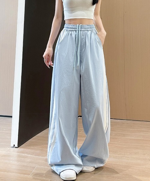 Miniministore(ミニミニストア)の「ワイドパンツ 配色 サイドライン 春夏(スラックス・レディース・アイボリー/ネイビー/ライトブルー/ベビーピンク・M/L)」の14枚目の写真