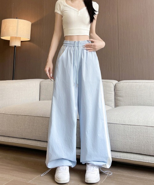 Miniministore(ミニミニストア)の「ワイドパンツ 配色 サイドライン 春夏(スラックス・レディース・アイボリー/ネイビー/ライトブルー/ベビーピンク・M/L)」の15枚目の写真