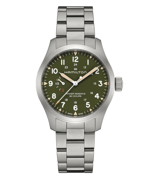 HAMILTON（ハミルトン）の「HAMILTON [ハミルトン] 腕時計 Khaki Field （カーキ フィールド） Power Reserve メカニカル 機械式 40MM グリーン×シルバー（アナログ腕時計・メンズ・グリーン・FREE）」の2枚目の写真