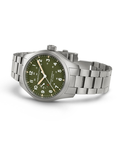 HAMILTON（ハミルトン）の「HAMILTON [ハミルトン] 腕時計 Khaki Field （カーキ フィールド） Power Reserve メカニカル 機械式 40MM グリーン×シルバー（アナログ腕時計・メンズ・グリーン・FREE）」の3枚目の写真