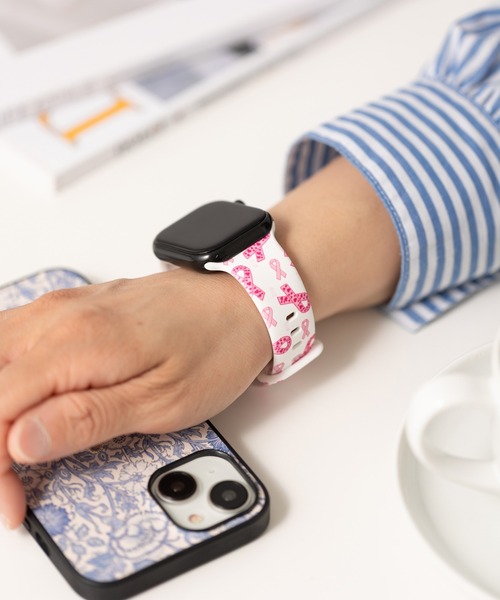 emonique(エモニーク)の「シリコン製 リボン柄 ハート柄 アップルウォッチバンド Apple Watch バンド【38mm/40mm/41mm 対応】(デジタル腕時計・レディース・ピンク/ローズ/C/ブルー/B/ブラック/D/A・38)」の6枚目の写真